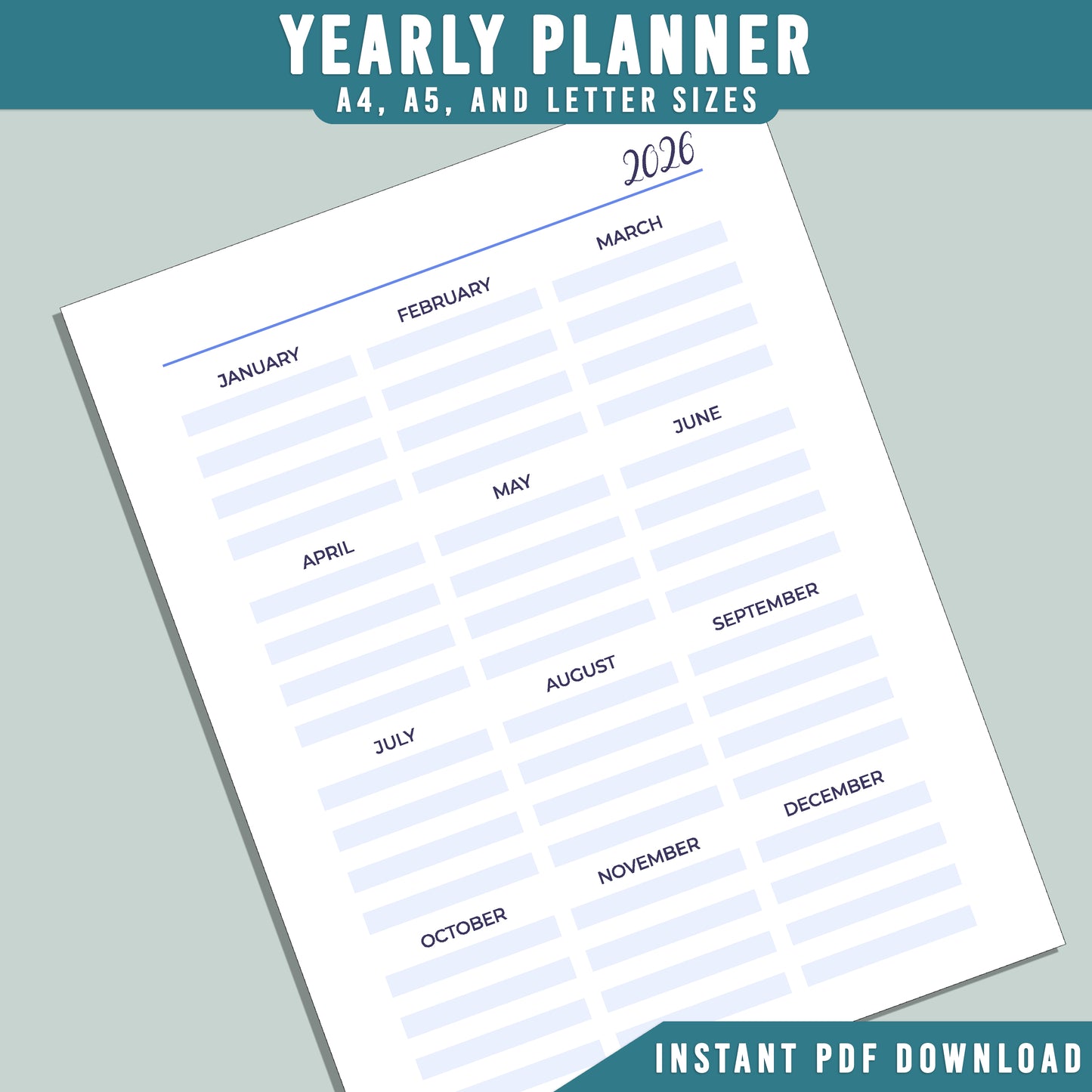 2026 Printable Planner: 19 Minimalist Pages for Goal Tracking, To-Do Lists, and Daily Organization, A4, A5, Letter Sizes, Instant PDF Download.