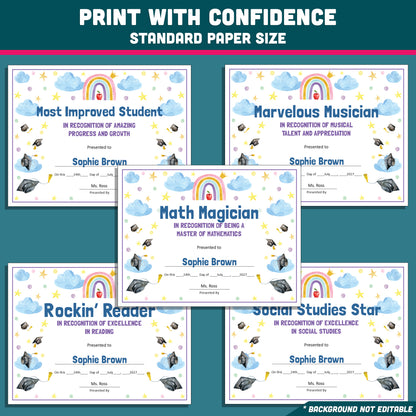 Kindergarten End-of-Year Awards, Personalized Recognition Set, 26 Customizable Diplomas and Certificates, PowerPoint, Printable