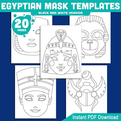 Egyptian Mask Templates for Kids: Printable Pharaoh, Anubis, Cleopatra & More Masks, Pre-Colored & Black and White, Fun PDF Craft Activity