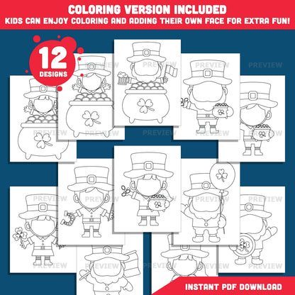 Leprechaun Body Templates for St. Patrick’s Day, Add Your Own Face Craft for Kids, Printable Body Clip Art, Coloring Version Included