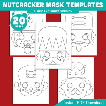 Printable Nutcracker Mask Templates: Holiday Craft for Kids, 10 Designs, Pre-Colored + Black and White, Perfect for Christmas School Play or Home Party, PDF