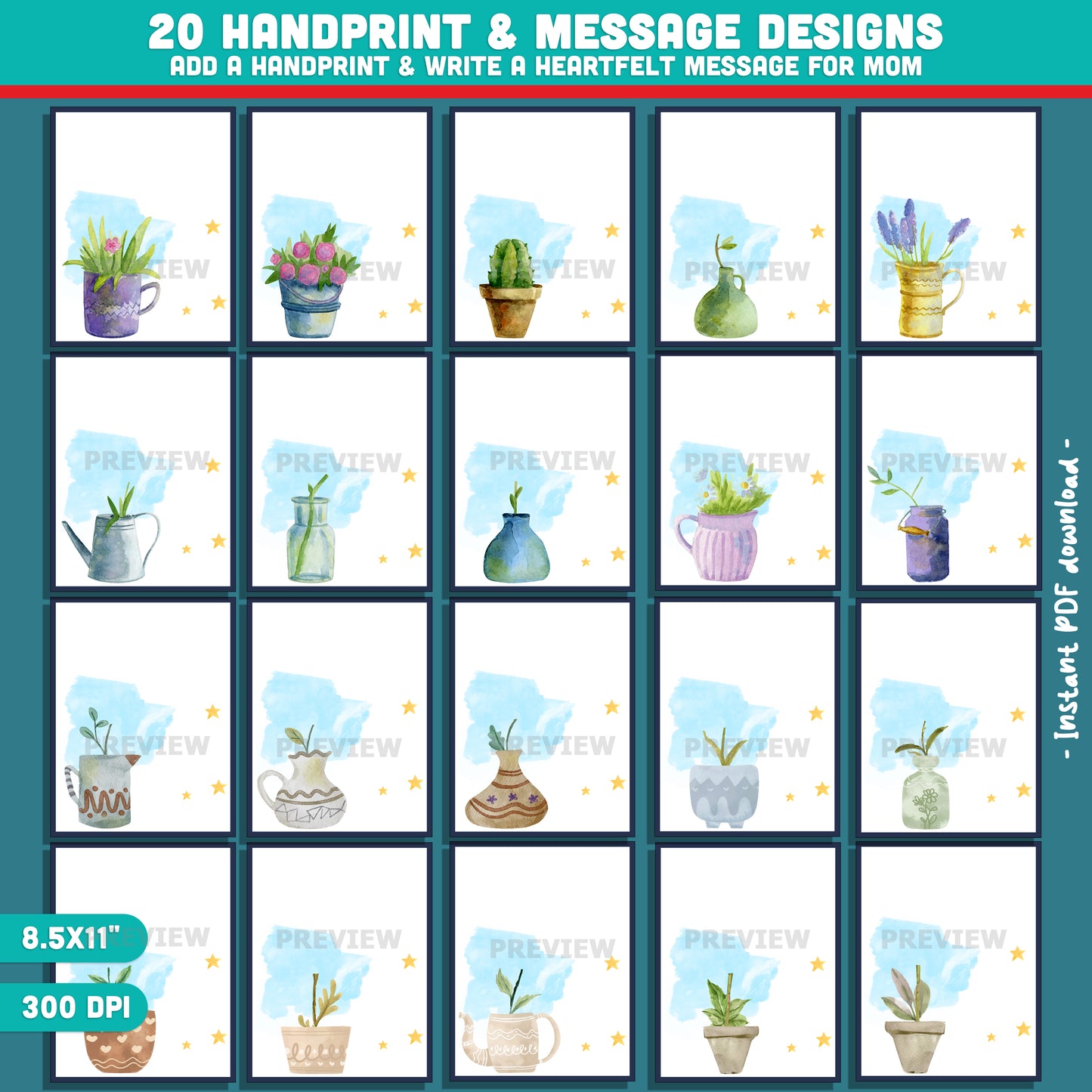 Mother's Day Handprint Flower Craft – Mother’s Day Handprint Craft for Kids, Bloom Handprint Art with Flower Pot and Vase, Keepsake Gift from Kids for Mom Grandma