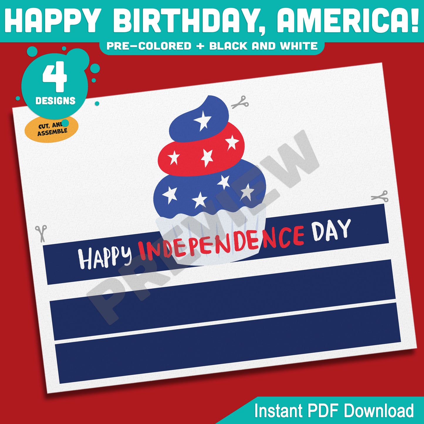 Happy Birthday, America! Patriotic Wearable Activity, Printable Crown, Hat & Headband Templates for Kids