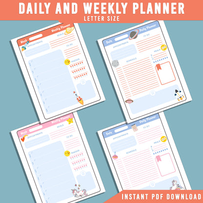 2025 Kids Printable Planner: Fun Goal Tracker, Calendar, To-Do List, Daily/Weekly/Monthly Pages for Boys & Girls, Habit Tracker, PDF Instant Download.