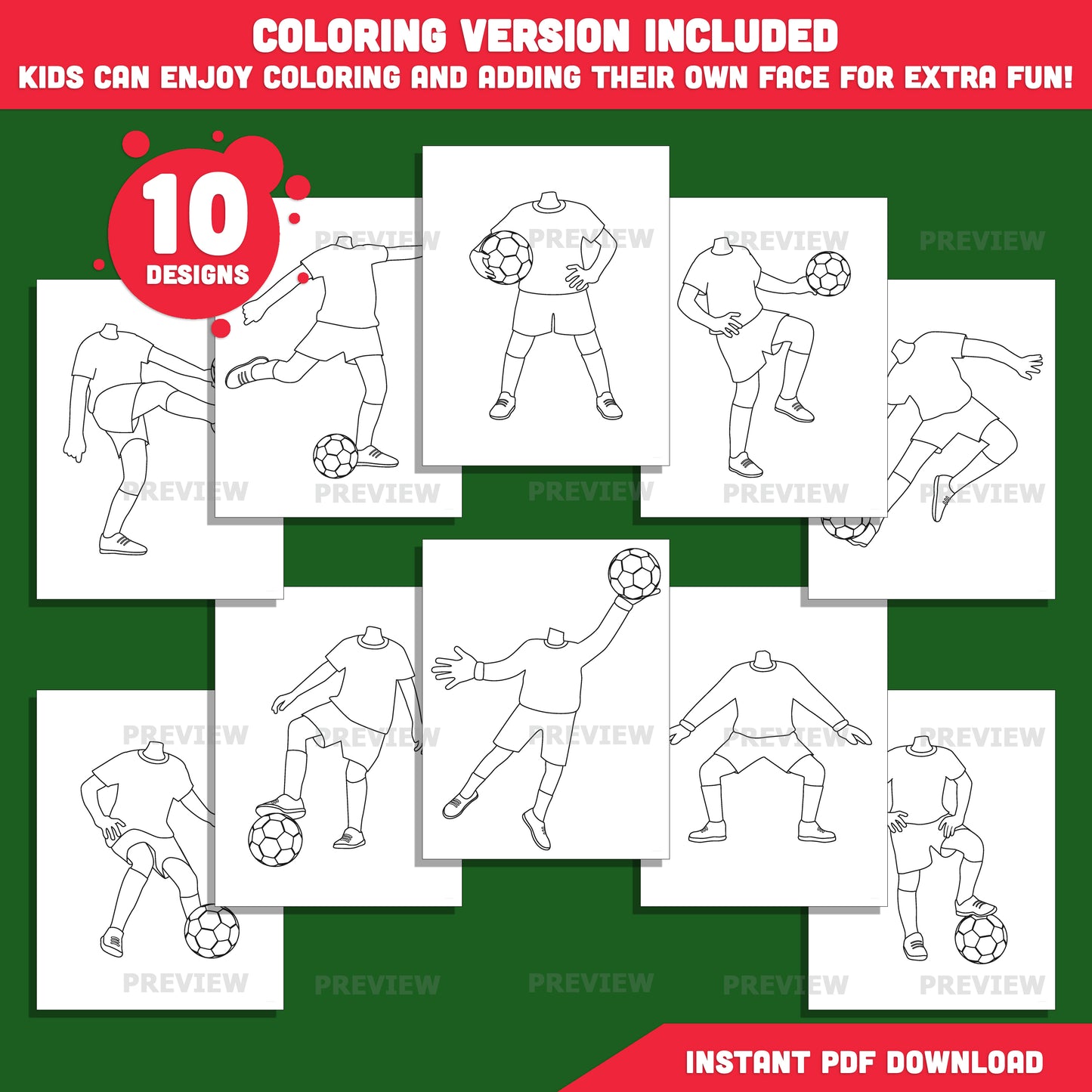 Soccer Player Add Your Own Face Craft, Soccer Player Body Templates, Sports Photo Insert Activity, 10 Designs, Coloring Version Included