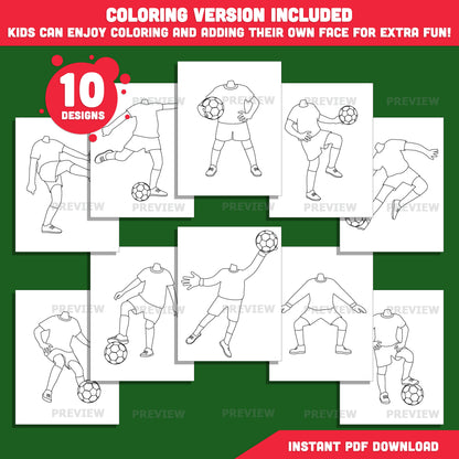 Soccer Player Add Your Own Face Craft, Soccer Player Body Templates, Sports Photo Insert Activity, 10 Designs, Coloring Version Included
