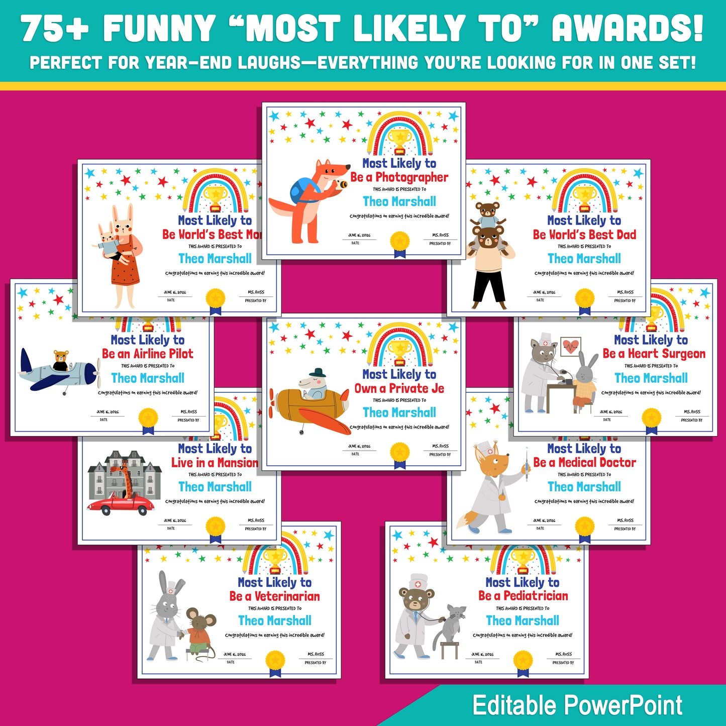 Celebrate Every Student with 75 Fun & Editable “Most Likely To” Awards – Perfect for End-of-Year Recognition!