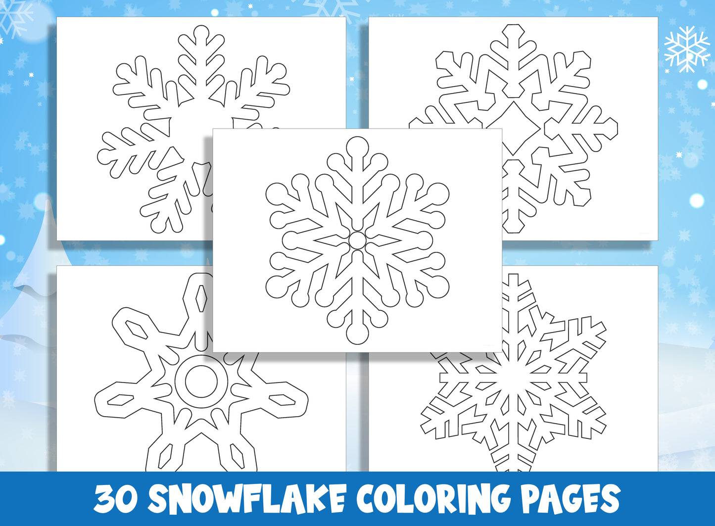 30 Printable Snowflake Coloring Pages for Preschool and Kindergarten, PDF File, Instant Download