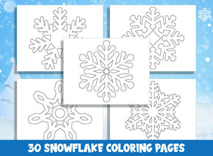 30 Printable Snowflake Coloring Pages for Preschool and Kindergarten, PDF File, Instant Download