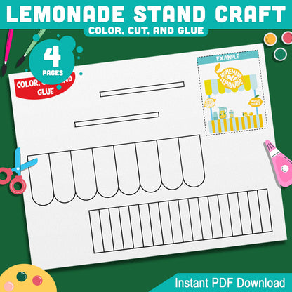 Lemonade Stand Craft, Summer Activity, Cut and Paste Printable, Seasonal Kids Project, Coloring Build Activity, Letter & A4 PDF