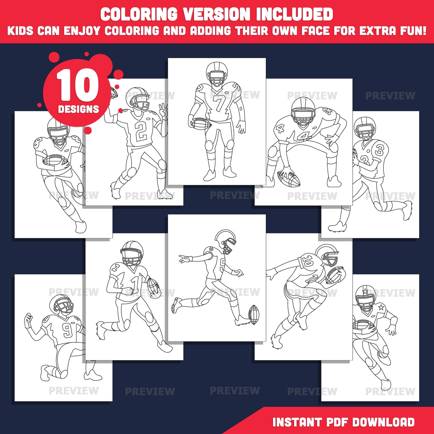 American Football Player Add Your Own Face Craft, Football Player Body Templates, Sports Photo Insert Activity, 10 Designs, Coloring Version Included