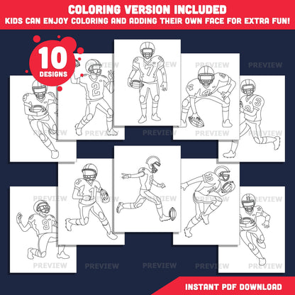 American Football Player Add Your Own Face Craft, Football Player Body Templates, Sports Photo Insert Activity, 10 Designs, Coloring Version Included