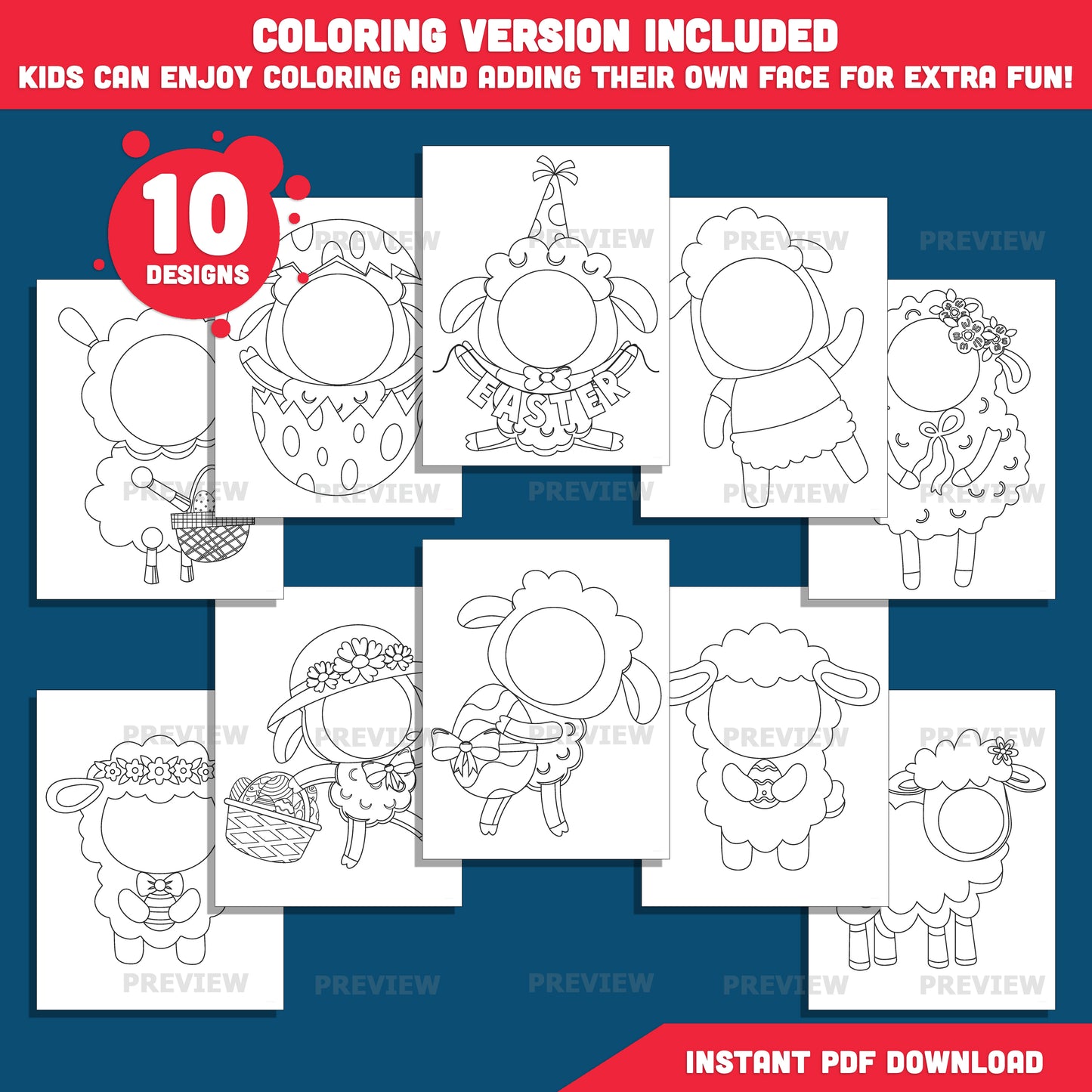 Easter Lamb Body Templates | Add Your Own Face Craft for Spring | Coloring Version Included | High-Resolution PDF + PNG Files