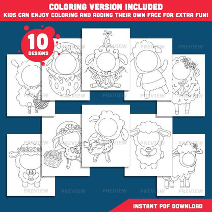 Easter Lamb Body Templates | Add Your Own Face Craft for Spring | Coloring Version Included | High-Resolution PDF + PNG Files