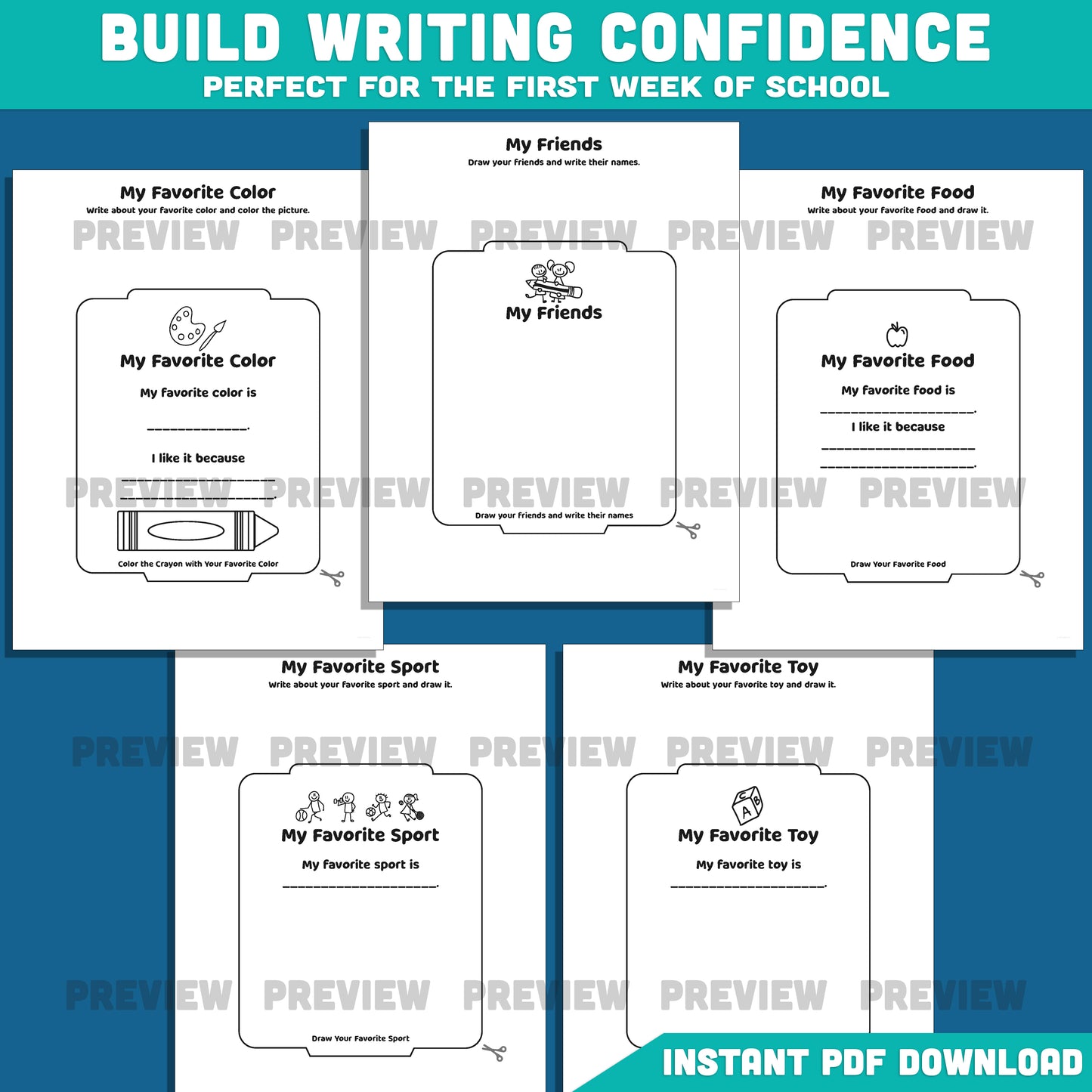 All About Me School Bus Writing Craft, Student Introduction Activity, Beginning of Year Keepsake Book, Instant PDF