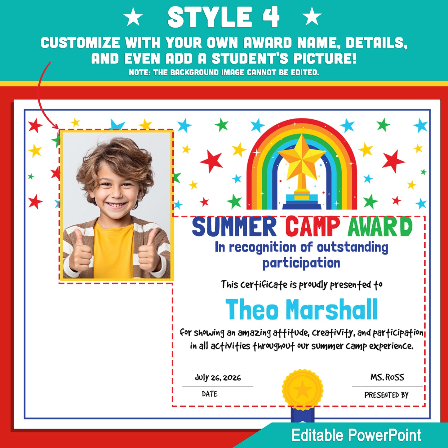 Editable Summer Camp Award – 4 Certificate Styles with Photo Options to Celebrate Camp Stars in STEM, Arts, Music, or Any Summer Program