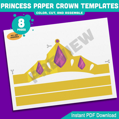 Princess Paper Crowns – 4 Printable Tiara and Royal Hat Designs for Kids, in Color and Black & White, Fun Headband Craft, 8 Pages