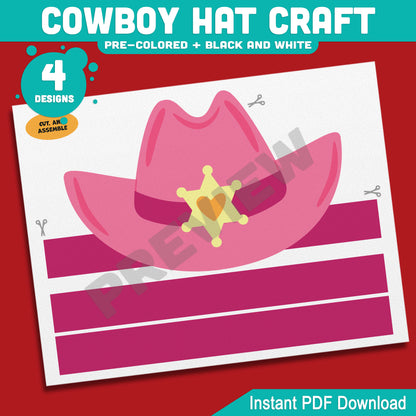Cowboy Hat Craft, Wild West Headband Activity, Cowgirl & Cowboy Coloring Template, Summer Fun Printable, PDF Download