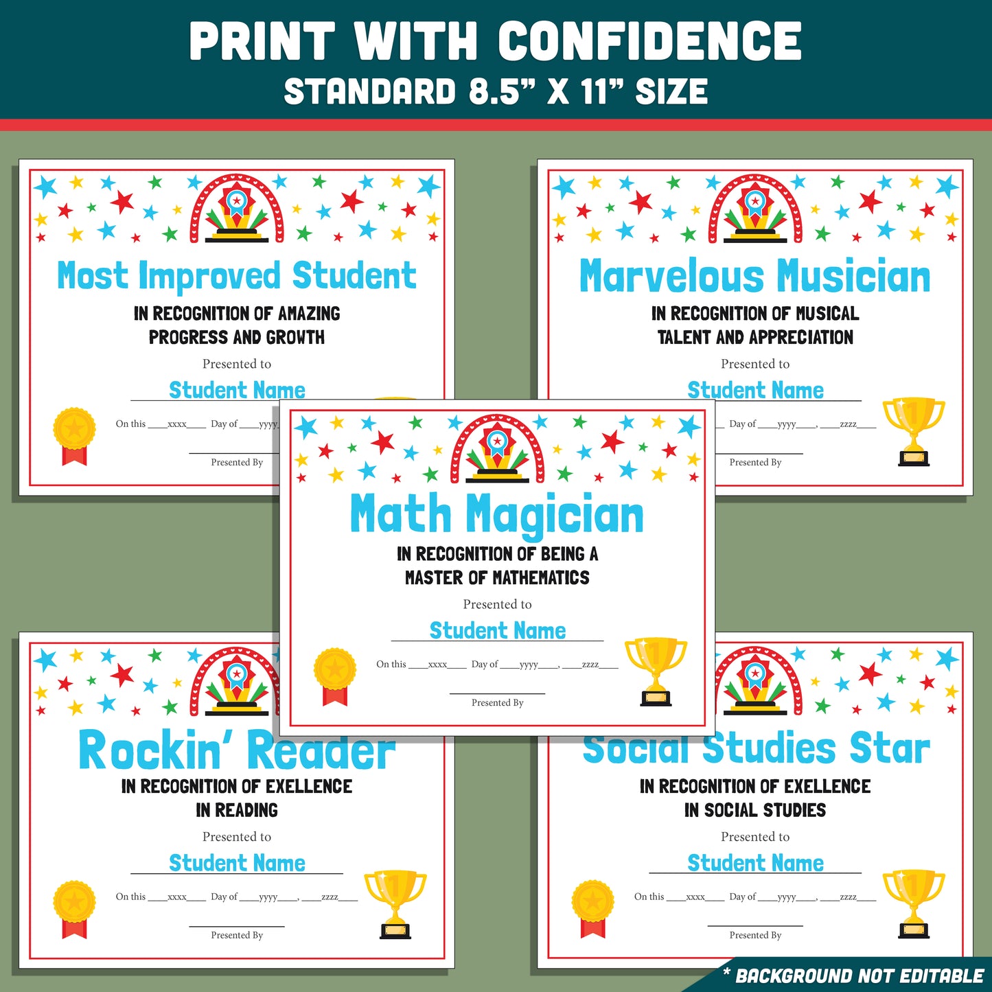 Classroom Superlatives End of Year, Printable Certificates Bundle, 26 Editable Designs, Student Recognition Pack, Lighthearted Classroom Awards