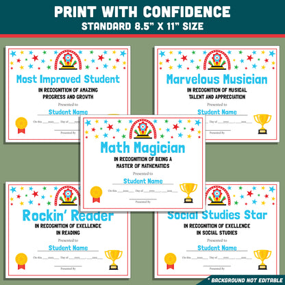 Classroom Superlatives End of Year, Printable Certificates Bundle, 26 Editable Designs, Student Recognition Pack, Lighthearted Classroom Awards