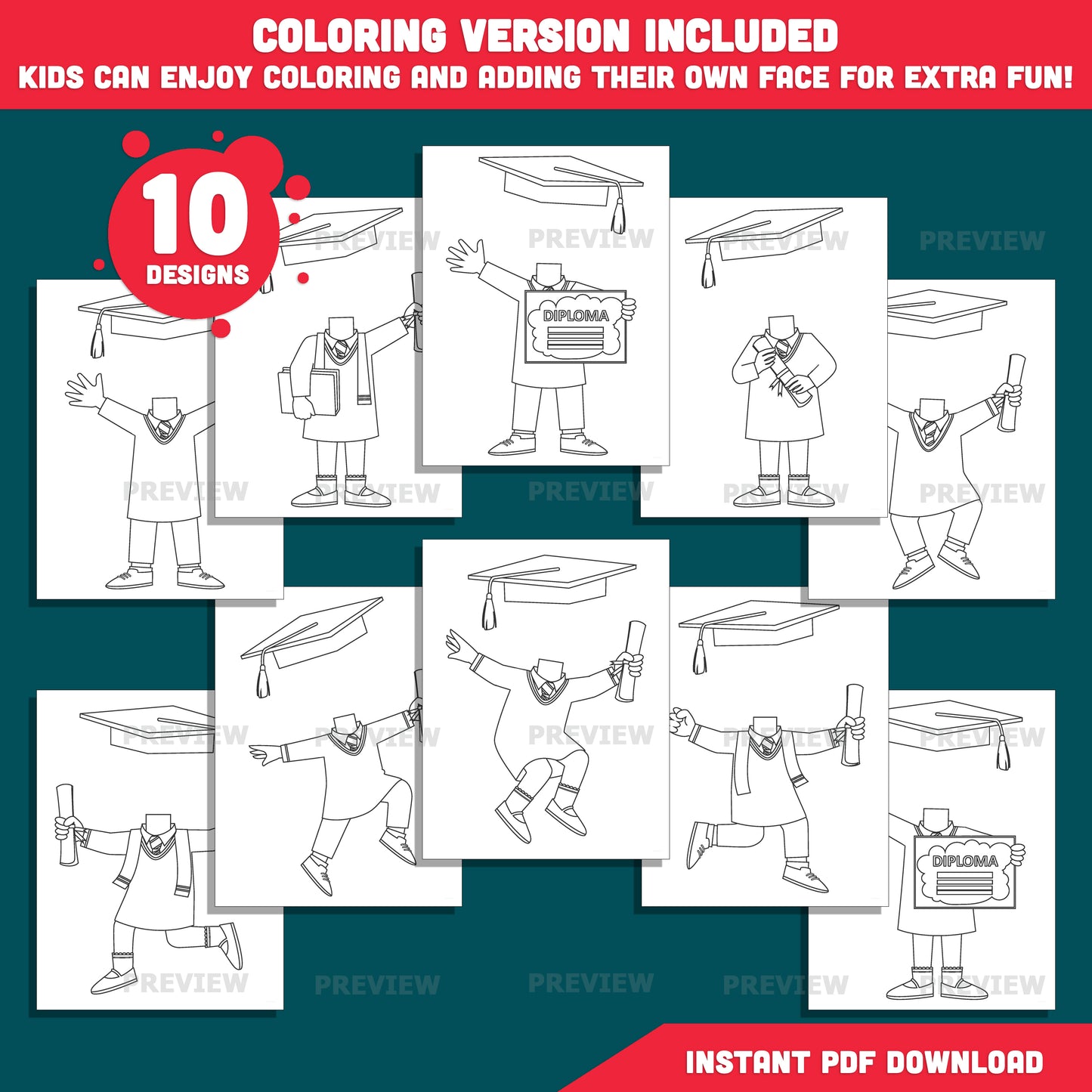 Add Your Own Face Graduation Craft, Graduation Body Templates for Kids, Fun Photo Insert Activity, Coloring Version Included, Printable Set