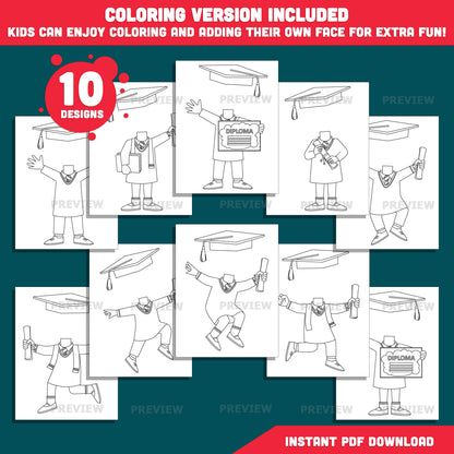 Add Your Own Face Graduation Craft, Graduation Body Templates for Kids, Fun Photo Insert Activity, Coloring Version Included, Printable Set