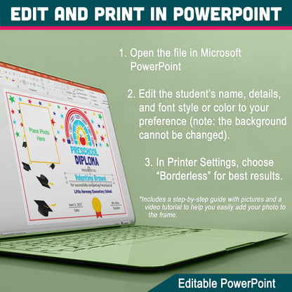 Editable Graduation Certificate Templates, Student Keepsake Awards with Photo and No-Photo Versions, PDF and PowerPoint