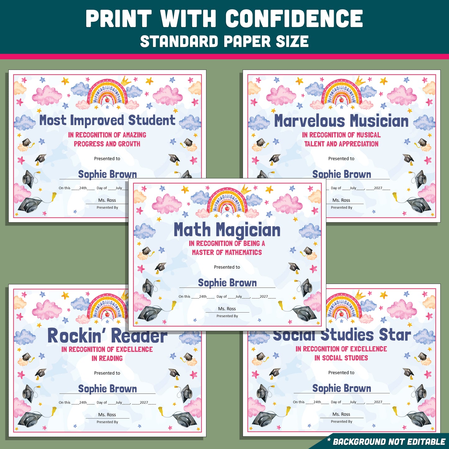 Editable Middle School End-of-Year Class Awards, Printable Student Appreciation Templates, 26 Recognition Designs