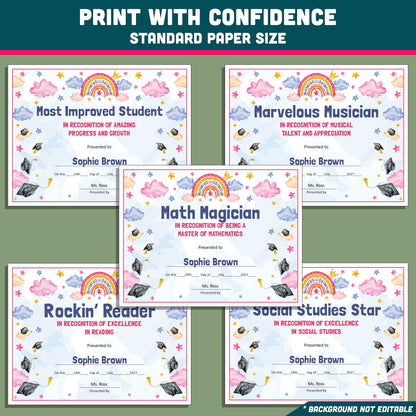 Editable Middle School End-of-Year Class Awards, Printable Student Appreciation Templates, 26 Recognition Designs