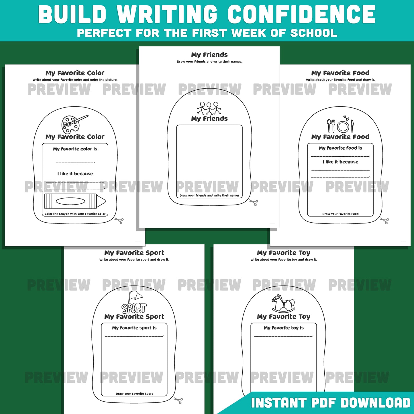 All About Me Backpack Book Craft, Back to School Worksheet, Writing & Craft Activity, 17 Page Student Printable, PDF Download