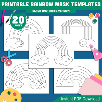 Spring-Themed Rainbow Mask Templates: 20 Creative Pages for Kids’ Dress-Up, Featuring Vibrant Colors & DIY Coloring, Perfect for Play & Events, PDF Download