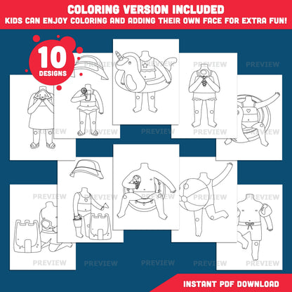 Add Your Own Face Beach Craft for Kids, Beach Day Photo Insert, Kids Playing on the Beach Photo Templates, Summer Activity, Coloring Version Included