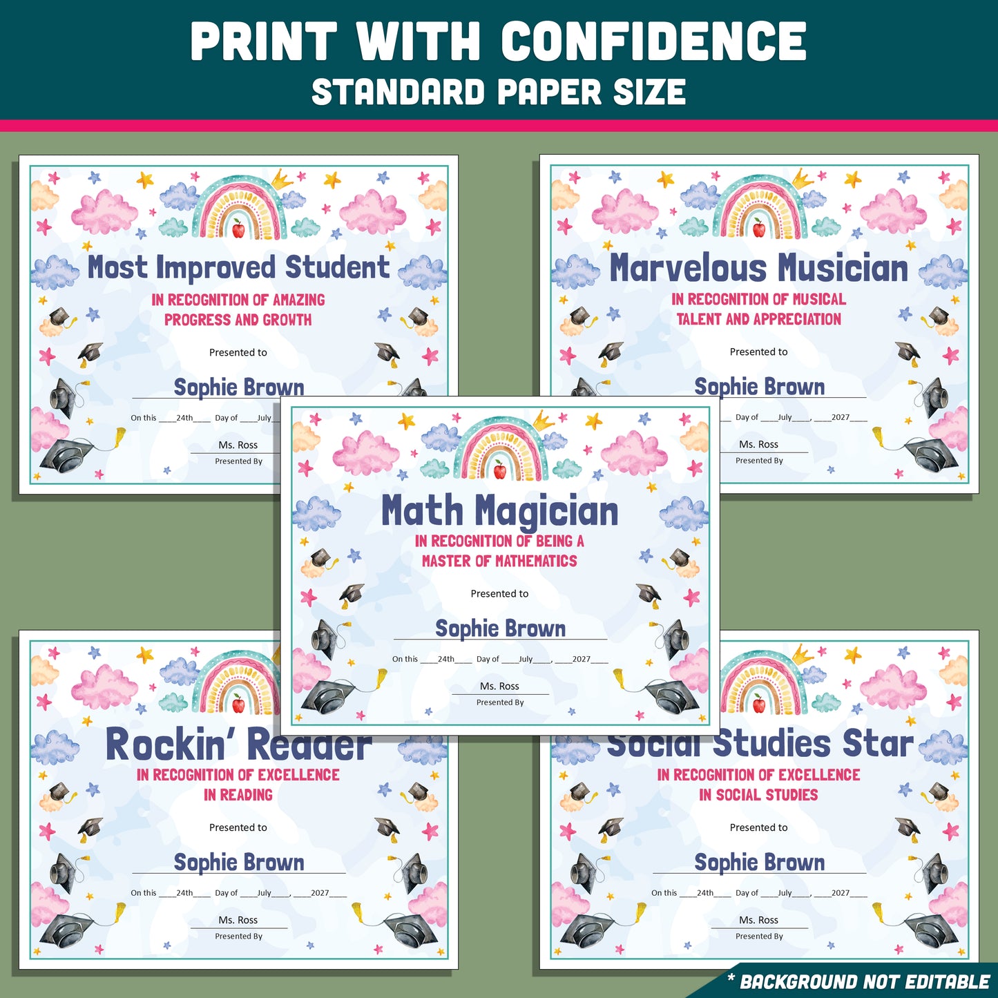 Editable Classroom Awards for Preschool, TK, Pre-K, Kindergarten, and 1st Grade, Recognition Set