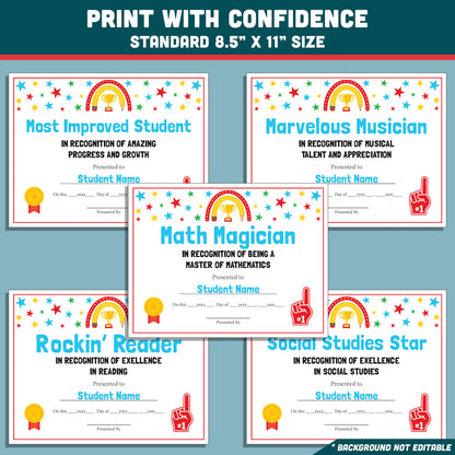 Editable Classroom Awards, Printable Certificates Bundle, 26 Student Recognition Designs, Classroom Celebration Pack, Teacher Friendly Resource