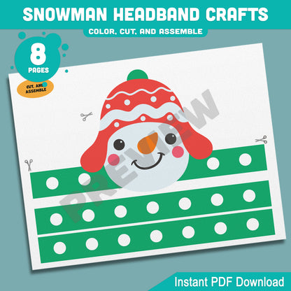 Printable Snowman Headband Crafts, Christmas Crown and Paper Hat Activity, Cut, Color & Assemble, Winter Craft for Kids, 4 Designs, Pre-color + Black & White, PDF Download
