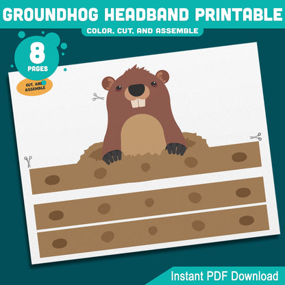 Printable Groundhog Day Headband & Crown Crafts for Kids, Fun Paper Hat Craft, Color Cut and Wear Crown Activity, Pre-color + Black & White