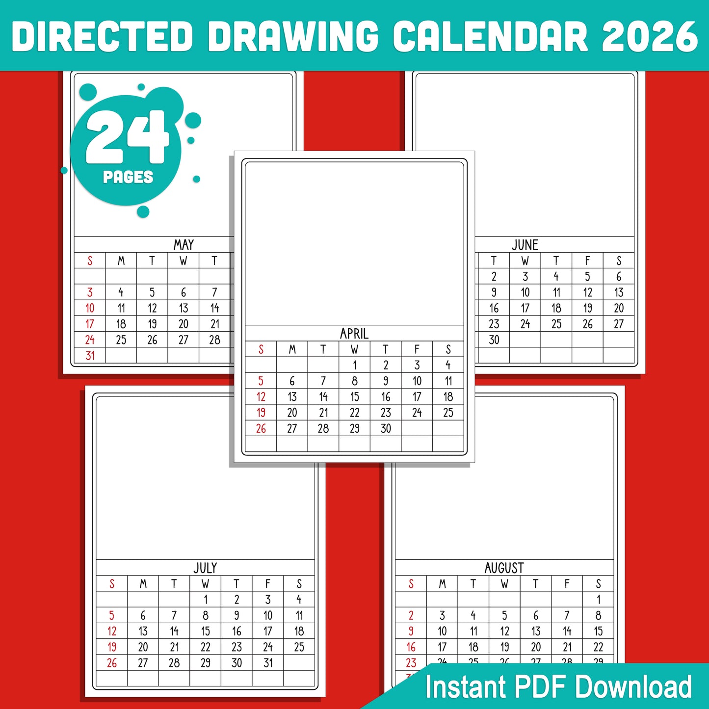 How to Draw Calendar 2026: 12 Months of Directed Drawing Fun, Perfect Christmas Gift for Parents & Kids, Printable PDF Download
