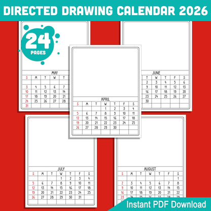 How to Draw Calendar 2026: 12 Months of Directed Drawing Fun, Perfect Christmas Gift for Parents & Kids, Printable PDF Download
