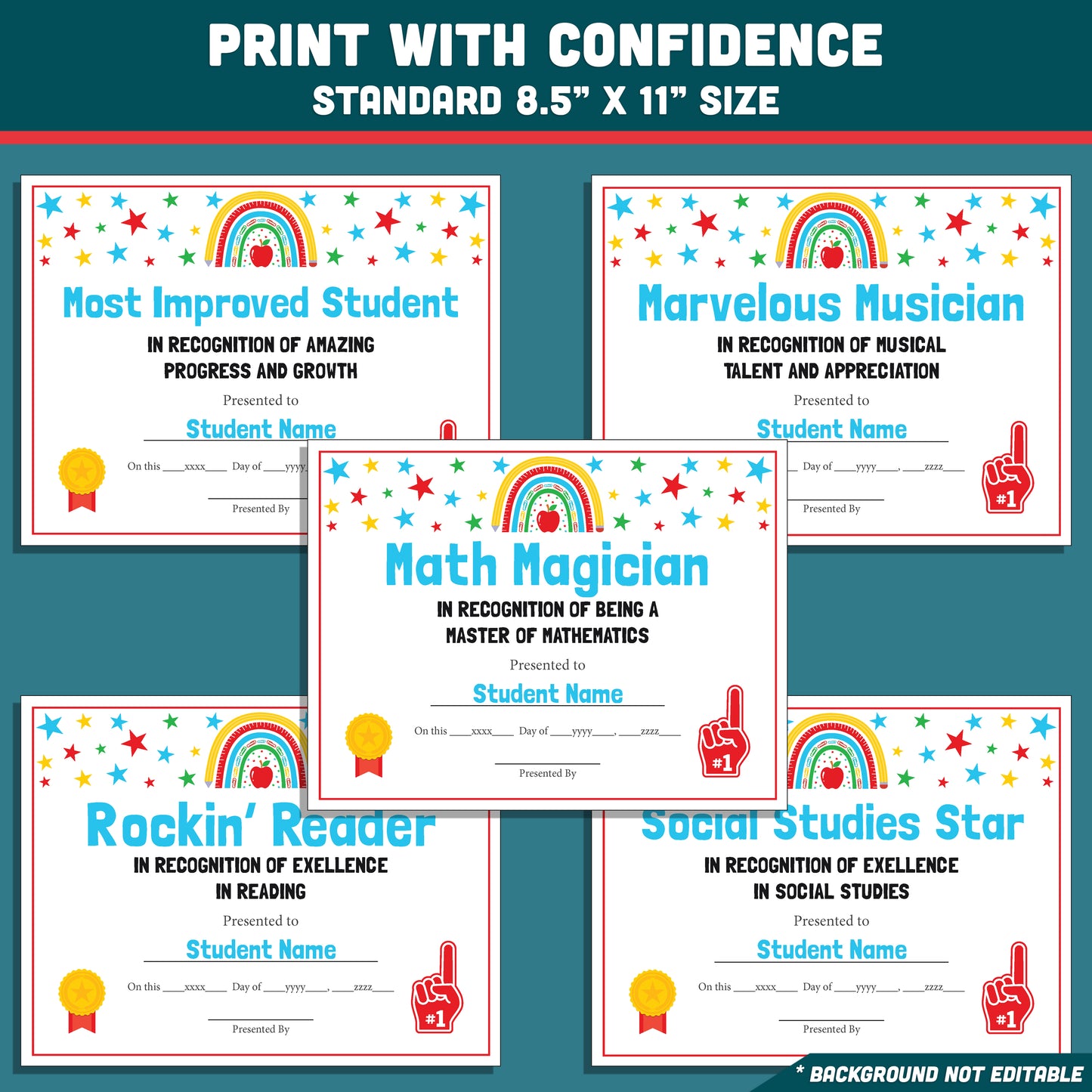 Class Awards Middle School End of the Year, Printable Certificates Bundle, 26 Editable Designs, Student Recognition Pack, Teacher Friendly