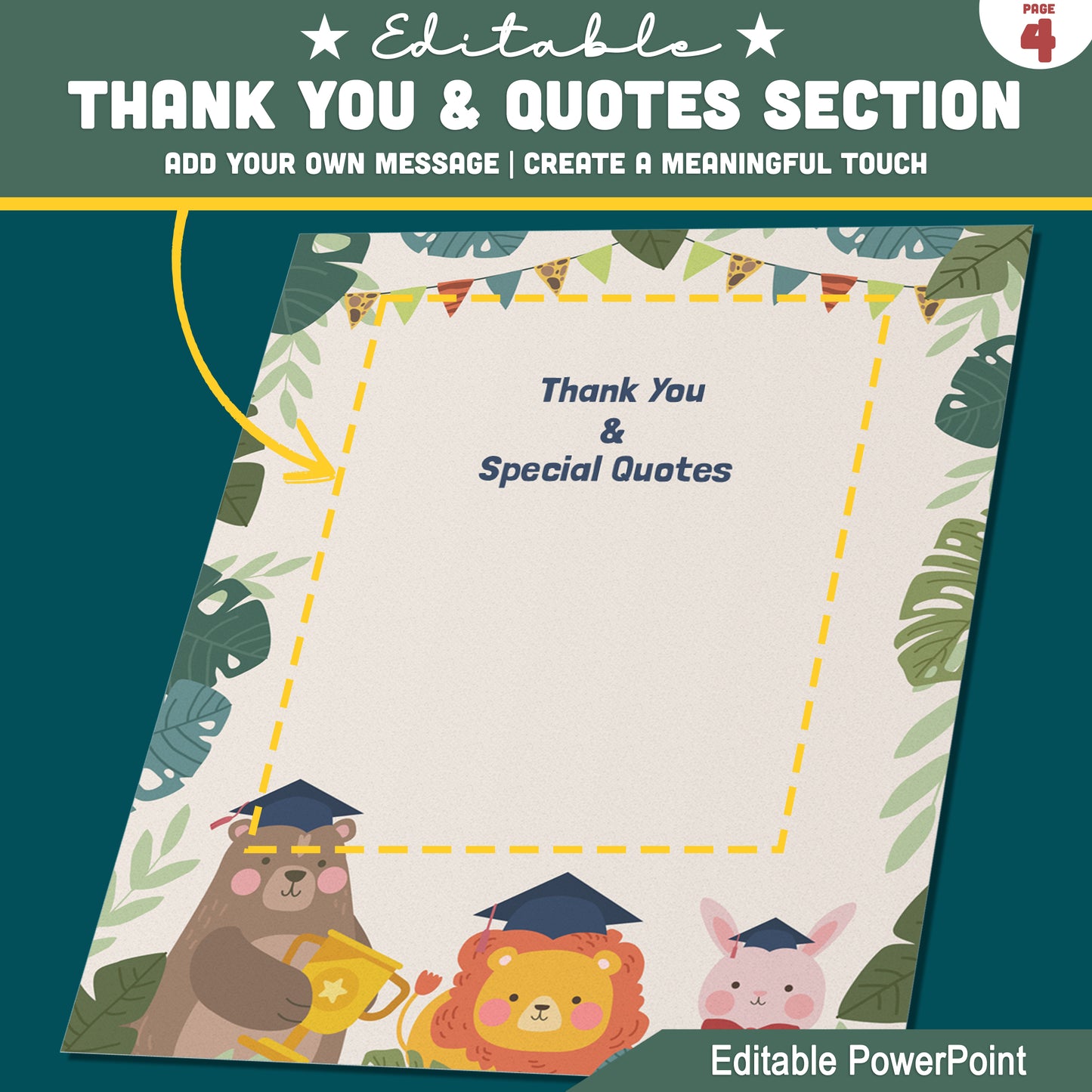 Editable Jungle Graduation Invitation, Printable Safari Theme Invite Set, 4 Page Editable PowerPoint Template, 8.5x11 for Graduation Ceremony Day
