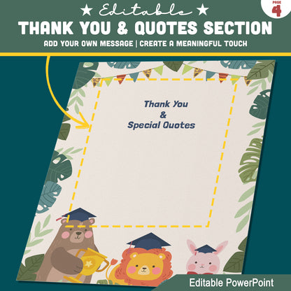 Editable Jungle Graduation Invitation, Printable Safari Theme Invite Set, 4 Page Editable PowerPoint Template, 8.5x11 for Graduation Ceremony Day