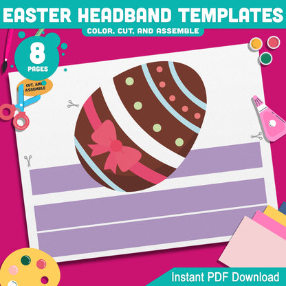 Easter Headband Templates for Kids – Bunny, Chick, Easter Egg & Lamb Wearable Crown Craft, Pre-color + Black & White PDF