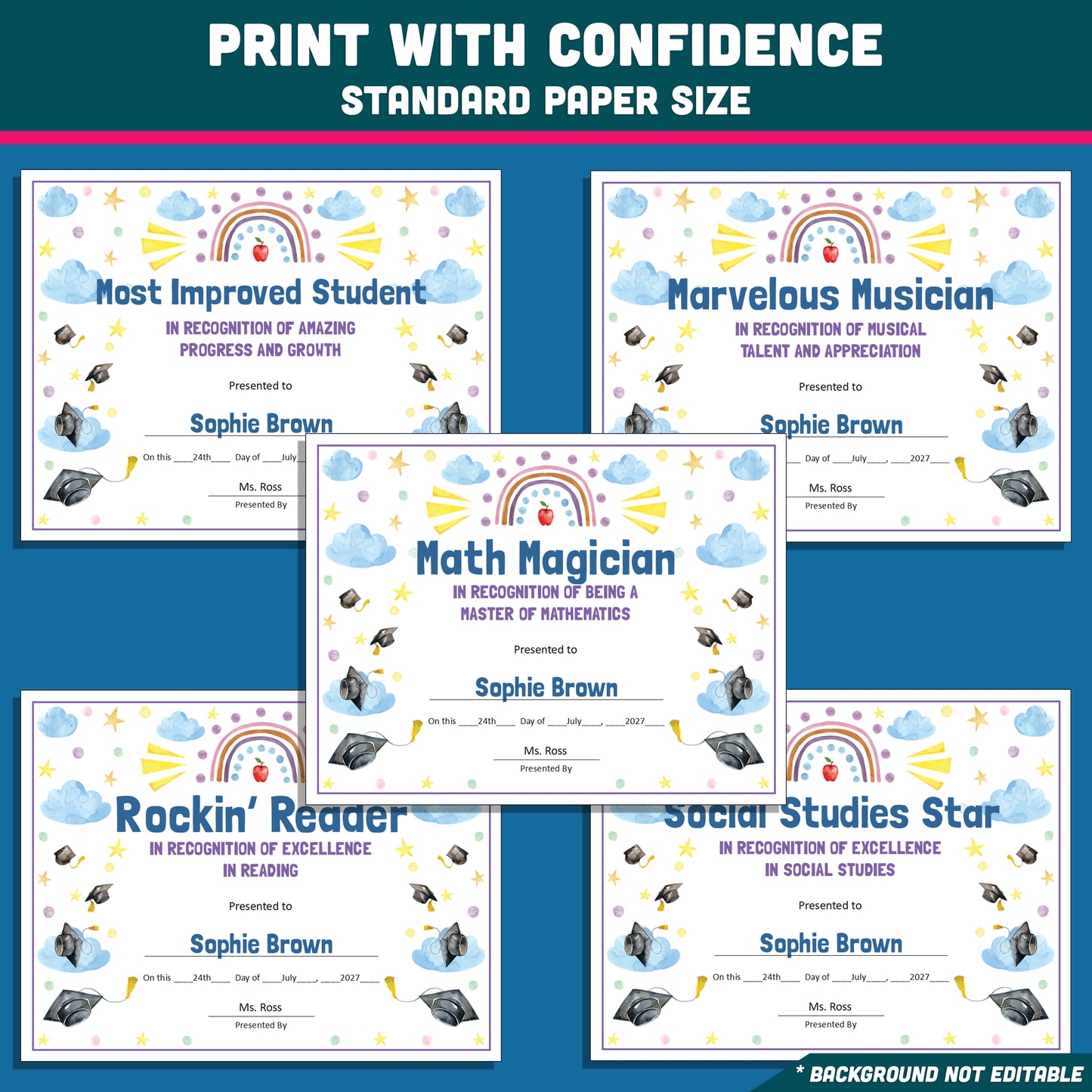 Student Recognition Awards, Personalized Achievement Certificates, 26 Customizable Classroom Honors, PowerPoint, Printable