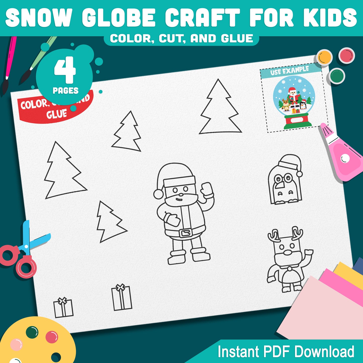 Snow Globe Craft Ornament Template – Fun Color, Cut, and Glue Activity for Kids’ Winter Bulletin Boards or Parent Gifts, PDF Download Today!