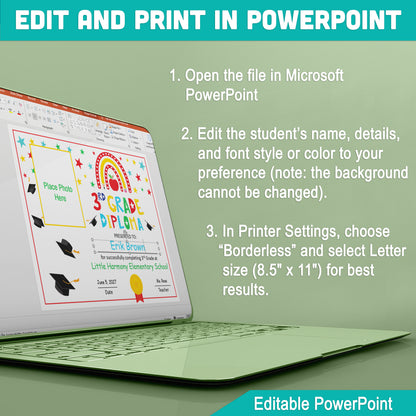 Editable 3rd Graduation Diploma & Certificate Set, Rainbow Stars Graduation Awards, Photo or No-Photo Options, Edit in PDF, PowerPoint, Canva