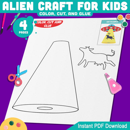 Alien Craft for Kids: Fun Printable Templates for Space-Themed Cut and Glue Activity, 4 Pages with Pre-Colored + Black & White
