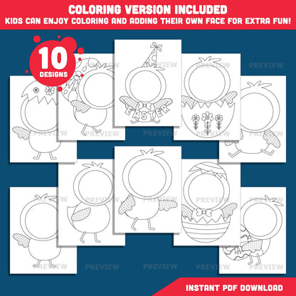 Easter Chick Body Templates Add Your Own Face Craft | Coloring Version Included | High-Resolution PDF + PNG Files for Bulletin Boards & Parties