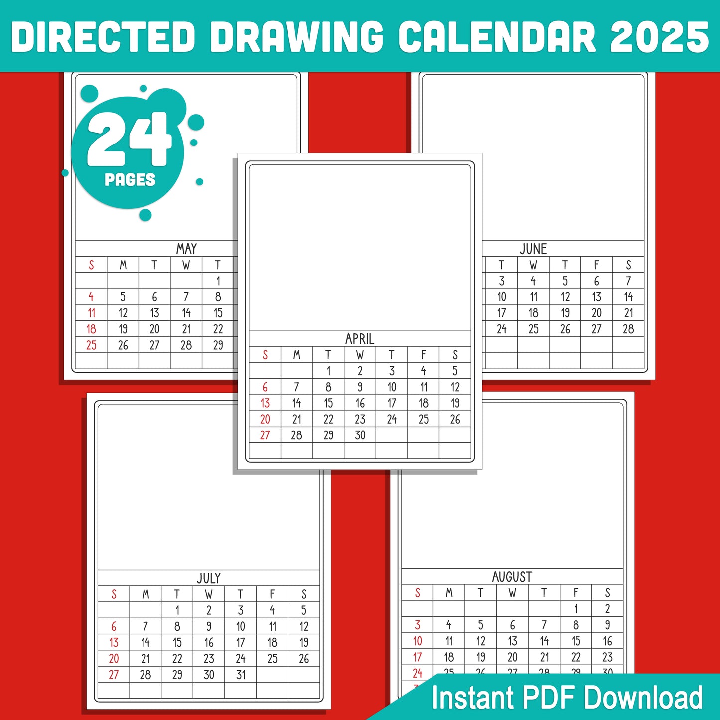 How to Draw Calendar 2025: 12 Months of Directed Drawing Fun, Perfect Christmas Gift for Parents & Kids, Printable PDF Download