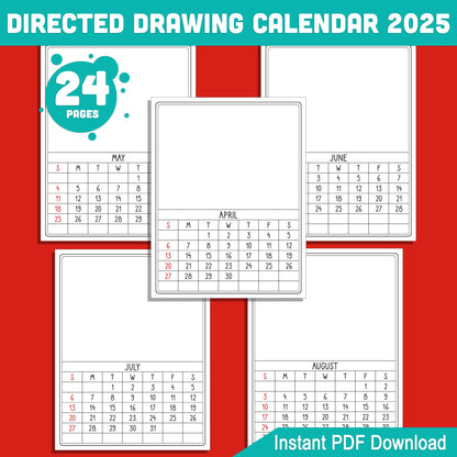 How to Draw Calendar 2025: 12 Months of Directed Drawing Fun, Perfect Christmas Gift for Parents & Kids, Printable PDF Download