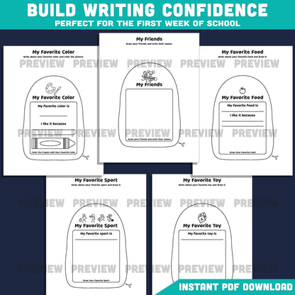All About Me Backpack Template, Back to School Memory Book, Student Introduction Activity, First Week Printable, 17 Pages